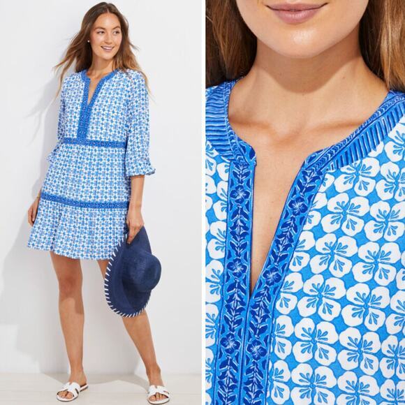 New! Vineyard Vines Hydrangea Geo Tiered‎ Dress blue, size tag marks XL - Picture 15 of 16